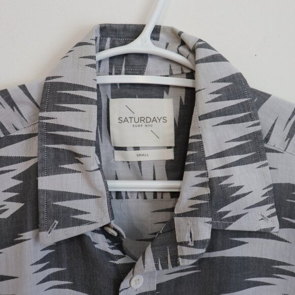 Saturdays Surf NYC Button Up Safari Print Shirt Gray Men's Small - Picture 3 of 6